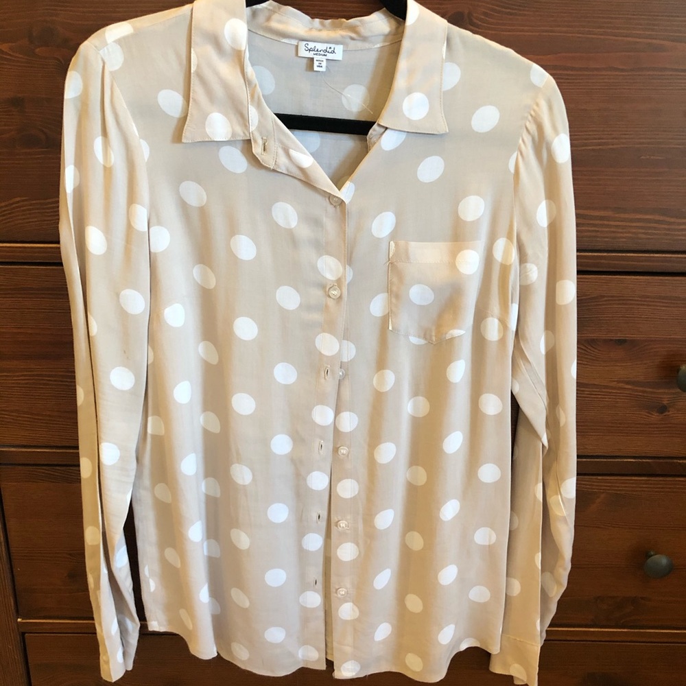 Splendid Polka Dot Button Down Blouse L/S Size M